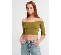 Dilvin Women's Women's Off-shoulder Crop Blouse in Khaki | Size: Small Dilvin Khaki S