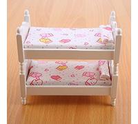 Dilwe 1:12 Dollhouse Bunk Bed, 13.7 X 8.1 X 12cm, Mini Furniture Kids Bedroom Model Bunk Bed Toy Pink StrawberryThe Doll House (Pink)