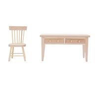 Dilwe 1:12 Scale Dollhouse Table Chair Set, for Realism, Handcrafted Oak Wood Miniature Desk and Chair, Functional Decor, Multi-Scene Versatile Placement, Collector-Grade