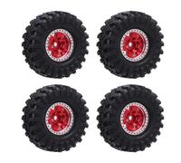 Dilwe 1/24 Scale Wheel Hub Tire 1/24 Scale Crawler Wheel Set/RC Car Tires - Aluminum Alloy Hubs Rubber for Climbing Car with Wrench Screws Accessories (Red)