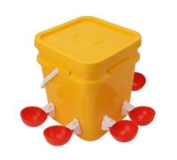 Dilwe 12L Automatic Poultry Waterer Bowl with Handy Bucket, Reliable Drinking Equipment for Chickens and Birds (Bucket + Big Red Bowl + Black Screws)