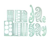 Dilwe 12Pcs Drawing Template Geometric Ruler, Clear Plastic Measuring Tool Set for Students, Teachers and Artists with Various Shapes and Precise Drafting Features
