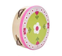 Dilwe 15cm Wooden Handled Tambourine, Percussion Musical Instrument with 4 Pairs Metal Finger Cymbals and Colorful Cute Patterns, for Singing Dance Accompaniment Kids Games Party Fun (All flowers