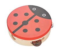 Dilwe 15cm Wooden Handled Tambourine, Percussion Musical Instrument with 4 Pairs Metal Finger Cymbals and Colorful Cute Patterns, for Singing Dance Accompaniment Kids Games Party Fun (Beetle)