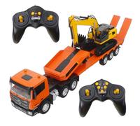 Dilwe 2.4G RC Construction Truck, 1:24 Scale Remote Control Vehicle with Excavator and Flatbed Trailer, with Sound and Lights, for Kids and Adults