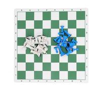 Dilwe 32Pcs Chess Piece Chessboard Set, Green White Grid PU Leather Chess Board Game International Standard Chessboard for Home Travel