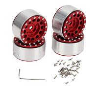 Dilwe 4 PCS RC Beadlock Wheel Hubs,Aluminum Alloy RC Wheel Rims Hub,RC Car Accessory Repacement Parts for Traxxas 1/18 RC Cars for Axial SCX24 1/24 RC Cars (Red)