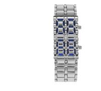 Dilwe Bracelet Watch Stainless Steel LED Bracelet Watch Digital Rectangle Dial Blue or Red Light Hidden Time Display for Boys Girls Students Couples Night Use (Silver Ribbon Blu-ray)