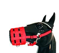 Dilwe Horse Grazing Muzzle, Nylon Anti Bite Muzzle with Comfort Lined Halter, Hook and Loop Fastener, Adjustable S M L for Grazing Control, Turnout and Daily Horse Use (red #25)