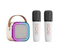 Dilwe Mini Karaoke Machine with Wireless Microphone, Portable Karaoke Speaker with Light Effects for Home and Outdoor Party (White with 2 Microphone)