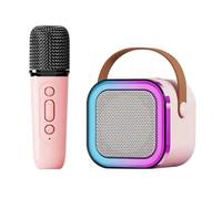 Dilwe Mini Karaoke Machine with Wireless Microphone, Portable Karaoke Speaker with Light Effects for Home and Outdoor Party (Pink with 1 Microphone)