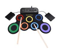 Dilwe Portable Electronic Drum Set 7-Pad Silicone Kit with Built-in Speaker Rechargeable Desktop Drum Kit for Home Practice Travel and Beginner Drummers (Color version)
