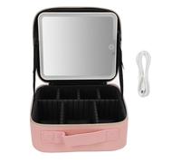 Dilwe Portable LED Makeup Bag, TPU Material, Adjustable Brightness and 3 Color Lights, Ideal Travel Makeup Case for Women (Pink)