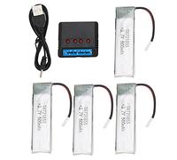Dilwe RC Car 3.7V Lipo Battery,4Pcs 500mah 25C Lithium Battery with Charging Kit RC Spare Parts Model Airplane Accessories for Remote Control Car Toys and Games