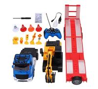 Dilwe RC Construction Truck and Excavator Set, Detachable Excavator with Mist Spray and LED Lights, 12-15m Remote Control Range, with Traffic Cones and Road Signs (Blue)