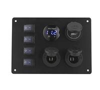Dilwe Rocker Switch Panel 4 Gang Toggle Switch Panel with Dual USB Ports Voltage Display LED Light for Car Boat RV Truck