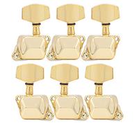Dilwe String Tuning Key, Metal Guitar Tuning Pegs 3 Left 3 Right, Rust Proof Anti, with Fixed Accessories, for Folk Guitar Replacement Parts (Gold)