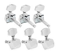 Dilwe String Tuning Key, Metal Guitar Tuning Pegs 3 Left 3 Right, Rust Proof Anti, with Fixed Accessories, for Folk Guitar Replacement Parts (Silver)