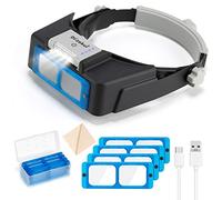 Dilzekui Headband Magnifier with LED Light, Rechargeable Head Mount Magnifier 1.5X to 3.5X, Opitcal Magnifying Glass with Lens, Jewelers Magnifying Glasses Headset Magnifier for Close Work