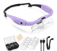 Dilzekui Magnifying Glass with Light 1.5X to 5.0X, Rechargeable Magnifying Glasses Head Magnifier, Lighted Magnifying Glass with 4 Detachable Lenses, Magnifying Headset for Close Work Reading Jewelry