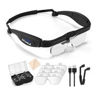 Dilzekui Magnifying Glass with Light 1.5X to 5.0X, Rechargeable Magnifying Glasses Head Magnifier, Lighted Magnify Glass with 4 Detachable Lenses, Magnifier Headset for Close Work Hobbies Jewelry