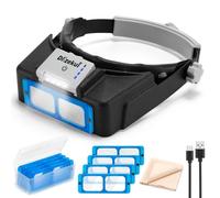 Dilzekui Rechargeable Magnifying Glasses for Close Work 1.5X to 3.5X Lenses | with Adjustable Light, Opitcal Arylic Lens, Lightweight Magnify Headset, Handsfree Head Magnifier for Jewelers Hobbies Crafts
