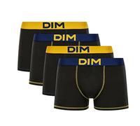 DIM Men's Mix and Colors Stretch Cotton Boxer Briefs, Black Saffron Yellow/Navy Blue/Black Saffron Yellow/Navy Blue, S (Pack of 4)