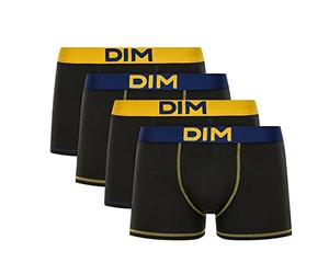 DIM Mix and Colors Cotton Stretch Boxer Shorts (Pack of 4) for Men, Black Saffron Yellow/Navy Blue/Black Saffron Yellow/Navy Blue, S