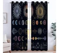 Dim Out Curtains for Bedroom, Privacy Drapes Eyelet Thermal Noise Reducing Darkening Energy Saving, Machine Washable W 46" x L 72" (2 Panels) Sun Moon Planets Mystery Symbols Celestial Bodies