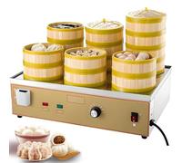 Dim Sum Electric Steamer,2/4/6-Hole Commercial Electric Steamed Bun Machine,30-110°C Precise Temperature Control Independent Water Supply Stainless Steel Steamer for Buns,Dumplings,More 6holes-110V