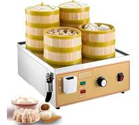 Dim Sum Electric Steamer,2/4/6-Hole Commercial Electric Steamed Bun Machine,30-110°C Precise Temperature Control Independent Water Supply Stainless Steel Steamer for Buns,Dumplings,More 4holes-220V