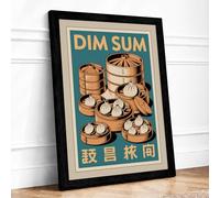 Dim Sum Steamers Vintage Framed Wall Art Print A2 (59.4×42cm) Black, Wall Decor for Living Room, Bedroom, Office & Home, Ready to Hang, Art Gift