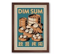 Dim Sum Steamers Vintage Framed Wall Art Print A3 (42×29.7cm) Walnut, Wall Decor for Living Room, Bedroom, Office & Home, Ready to Hang, Art Gift