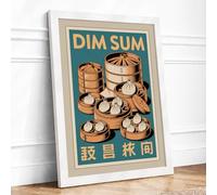 Dim Sum Steamers Vintage Framed Wall Art Print A3 (42×29.7cm) White, Wall Decor for Living Room, Bedroom, Office & Home, Ready to Hang, Art Gift