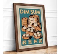 Dim Sum Steamers Vintage Framed Wall Art Print A3 Walnut