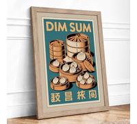 Dim Sum Steamers Vintage Framed Wall Art Print A4 (29.7×21cm) Oak, Wall Decor for Living Room, Bedroom, Office & Home, Ready to Hang, Art Gift