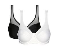 Dim Women - Generous Classic Bra x2 | Perfect Support for Bigger Cups | Thick Stretch Microfibre | U-Back and Wide Straps | Modern Look and Absolute Comfort Black/White 36D