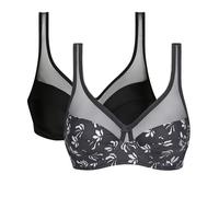Dim Women - Generous Classic Bra x2 | Perfect Support for Bigger Cups | Thick Stretch Microfibre | U-Back and Wide Straps | Modern Look and Absolute Comfort Urban Bloom/Black 36C