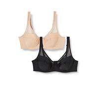 DIM Women - Generous Classic Bra x2 | Perfect Support for Bigger Cups | Thick Stretch Microfibre | U-Back and Wide Straps | Modern Look and Absolute Comfort New Skin/Black 34C