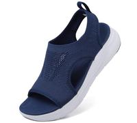 DimaiGlobal Sandals Womens Summer Washable Slingback Orthopedic Slide Platform Sport Sandals With Arch Support Wedge Walking Sandals Casual Thick Bottom Comfy Knit Sandals 5UK Blue