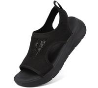 DimaiGlobal Sandals Womens Summer Washable Slingback Orthopedic Slide Platform Sport Sandals With Arch Support Wedge Walking Sandals Casual Thick Bottom Comfy Knit Sandals 7UK Black