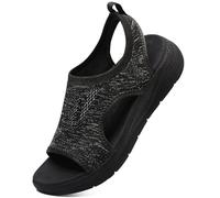 DimaiGlobal Sandals Womens Summer Washable Slingback Orthopedic Slide Platform Sport Sandals With Arch Support Wedge Walking Sandals Casual Thick Bottom Comfy Knit Sandals 6UK Black/Grey