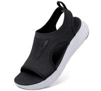 DimaiGlobal Sandals Womens Summer Washable Slingback Orthopedic Slide Platform Sport Sandals With Arch Support Wedge Walking Sandals Casual Thick Bottom Comfy Knit Sandals 6UK Black/White