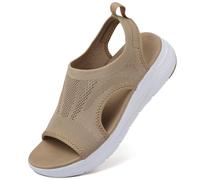 DimaiGlobal Sandals Womens Summer Washable Slingback Orthopedic Slide Platform Sport Sandals With Arch Support Wedge Walking Sandals Casual Thick Bottom Comfy Knit Sandals 3.5UK Mocha