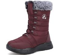 DimaiGlobal Womens Mens Winter Snow Boots Outdoor Waterproof Anti-Slip Tall Snow Boots Ladies Walking Shoes Comfy Flats Warm Faux Fur Lined Shoes 7UK Red