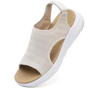 DimaiGlobal Women's Walking Sandals with Arch Support Orthopedic Platform for Plantar Fasciitis Slingback Sport Sandals Summer Washable Knit with Adjustable Straps Outdoor Casual 4UK Beige