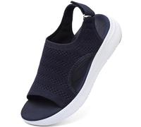 DimaiGlobal Women's Walking Sandals with Arch Support Orthopedic Platform for Plantar Fasciitis Slingback Sport Sandals Summer Washable Knit with Adjustable Straps Outdoor Casual 4UK Blue