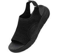 DimaiGlobal Women's Walking Sandals with Arch Support Orthopedic Platform for Plantar Fasciitis Slingback Sport Sandals Summer Washable Knit with Adjustable Straps Outdoor Casual 7UK Black