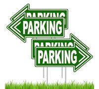 DIMARONGTON 4PC Green Plastic Parking Signs - 15x8 inches, Double Sided, Floor Standing, Standard/Functional Style, Arrow Signs with Stakes - Perfect for Parking Lots and Events