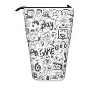 DIMDTBMT Telescopic Pencil Case - Monochrome Sketch Style Gaming - Standing Pencil Holder,Stationery Bag Pencil Pouch Organizer Makeup Bag for Boys Girls Teens Students and Office